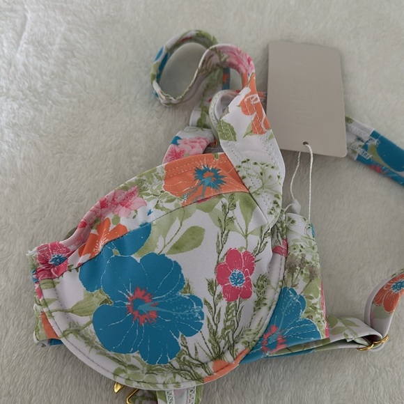 Musera Floral Bikini Top with Blue and Green Accents - Picture 2 of 7